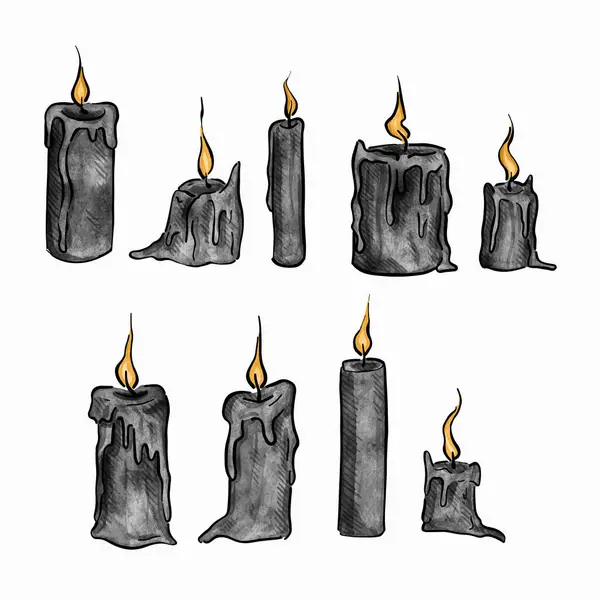 Occult candles set. Hand drawn watercolor illustration isolated on white background