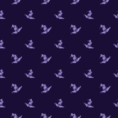 Mor arka planda cadı şapkaları olan el çizimi desen