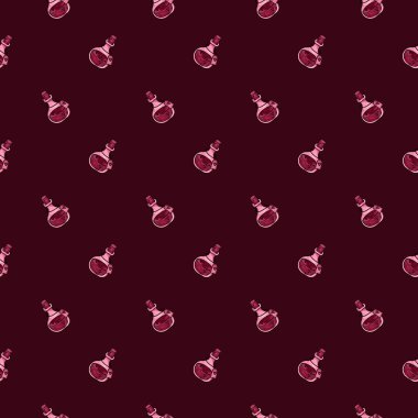 Kırmızı arka planda cadı iksiri olan kusursuz bir el çizimi.