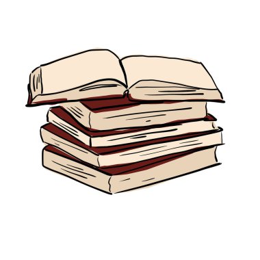 Klasik kırmızı kitap koleksiyonu. Bir w üzerinde açık kitap karikatürü