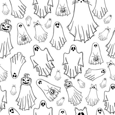 Cadılar Bayramı hayaletlerini çekti. Beyaz arkaplanda kusursuz desen