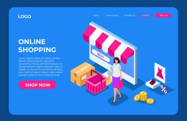 Çevrimiçi alışveriş izometrik illüstrasyon kavramı