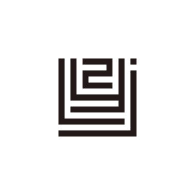 J harfi, L, y ve 2 numaralı kare geometrik sembol basit logo vektörü