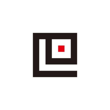 E kapalı harfi, kare nokta geometrik sembol basit logo vektörü