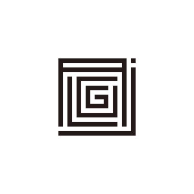 J harfi, A, L, G ve g, kare geometrik sembol basit logo vektörü