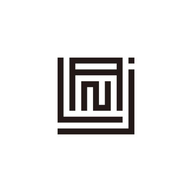 J, L, A ve N harfleri, kare geometrik sembol basit logo vektörü