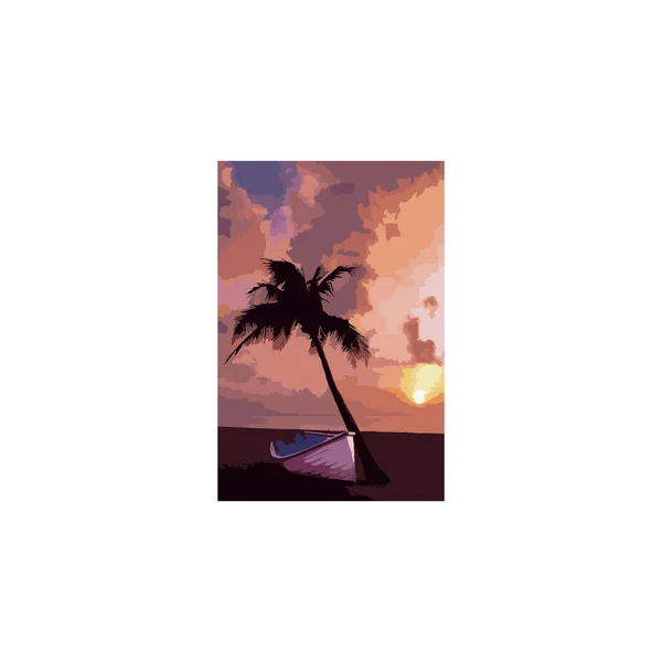 Strand Sonnenuntergang Illustration Geometrisches Symbol Einfacher Logo Vektor — Stockvektor
