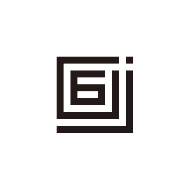 J harfi, G ve 6 numara, kare geometrik sembol basit logo vektörü