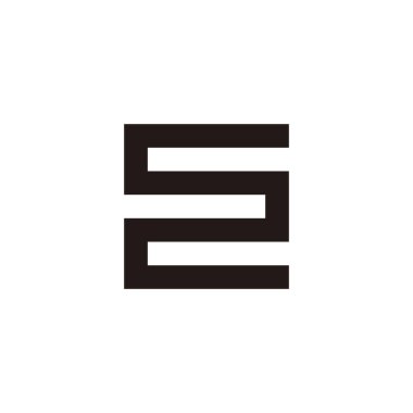 E harfi kare, eğri geometrik sembol basit logo vektörü