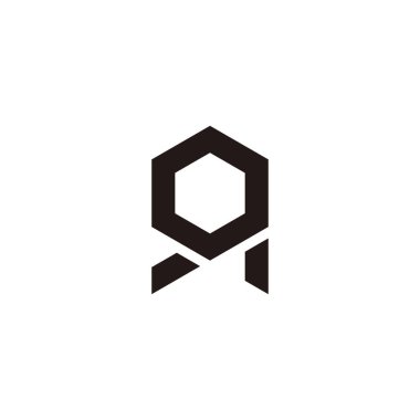 Q harfi, o ve 9 numara altıgen geometrik sembol basit logo vektörü