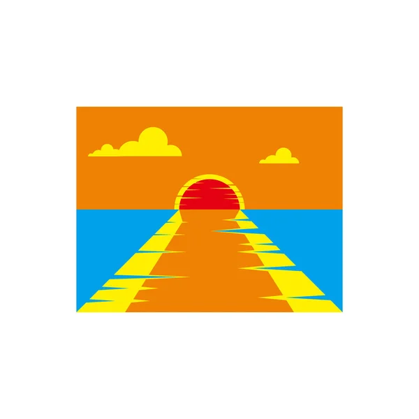 Puesta Sol Mar Ilustración Símbolo Geométrico Simple Logo Vector — Vector de stock