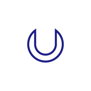 U mavi neon harfi, çizgi geometrik sembolü basit logo vektörü