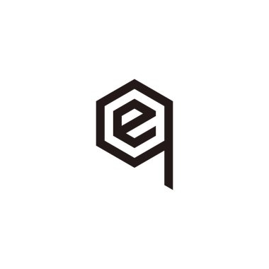 Q harfinde e harfi, altıgen geometrik sembol basit logo vektörü