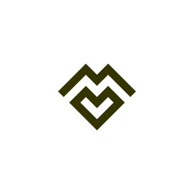 M harfi kalp, kare geometrik sembol basit logo vektörü