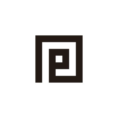 P harfi spirali, kare geometrik sembol basit logo vektörü