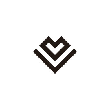 Vv harfi kalp, çift geometrik sembol basit logo vektörü