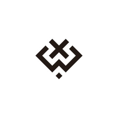 Harf WX kalp, kare geometrik sembol basit logo vektörü