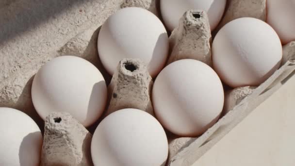Embalaje Huevos Pollo Foco Mostrando Presentación Impecable Estos Huevos Sanos — Vídeo de stock