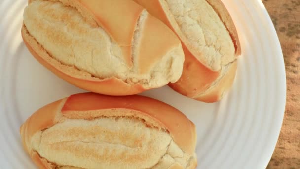 Close Pão Francês Uma Vista Apetitosa Deste Clássico Padaria Perfeito — Vídeo de Stock
