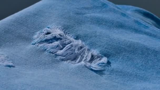 Unique Texture Close Ripped Jeans Perfect Projects Seek Touch Rebellion — Stock Video