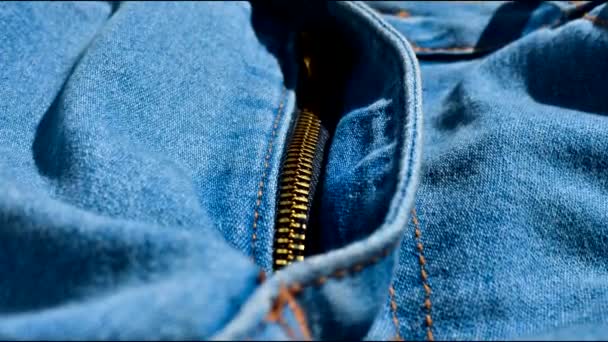 Highlight Zipper Denim Jeans Showcasing Practical Style Essential Piece — стоковое видео