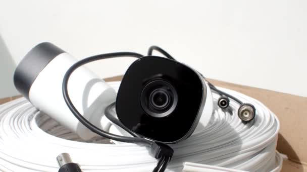Detalle Cctv Cámara Vigilancia Carrete Cable Equipo Esencial Para Una — Vídeos de Stock