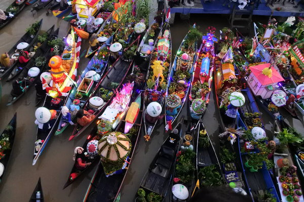 Martapura, Banjar Regency October 30 2022 : The scene from Lok Baintan Floating Market Festival 2022, held on Lok Baintan Port Bridge.