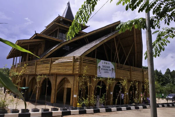 stock image the Kiram mosque on Banjarbaru, indonesia, the walls are made of woven bamboo and the roof is made from dried straw leaves