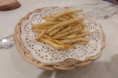 Close up frech fries on white plate