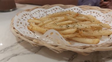 Close up frech fries on white plate