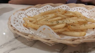 Close up frech fries on white plate