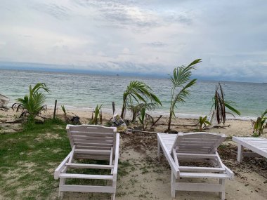 Yaz sahili manzarası. Tropik ada cenneti. Egzotik kıyılar, hindistan cevizi ağaçları, el değmemiş deniz, mavi gökyüzü. Şaşırtıcı doğa düzeni. Egzotik yolculuk geçmişi, tatil havası mükemmel duvar kağıdı.