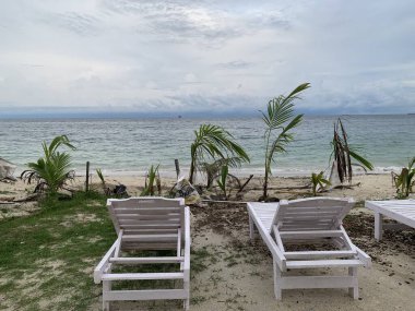 Yaz sahili manzarası. Tropik ada cenneti. Egzotik kıyılar, hindistan cevizi ağaçları, el değmemiş deniz, mavi gökyüzü. Şaşırtıcı doğa düzeni. Egzotik yolculuk geçmişi, tatil havası mükemmel duvar kağıdı.