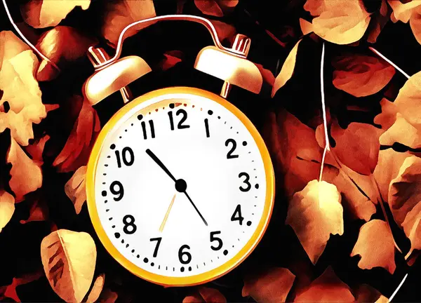 Herbstblätter Auf Einer Uhr — Stockfoto