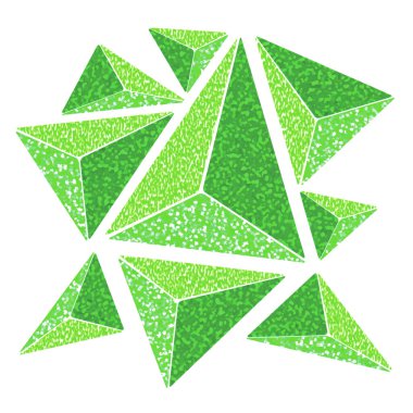 Soyut geometrik desen, yeşil logo, beyaz arka planda pullu üçgen şeklinde. Denge, uyum. İç tasarım için boyama.