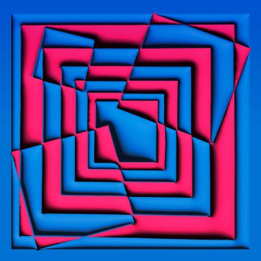 Modaya uygun pembe ve mavi renklerde üç boyutlu soyut resim. İç mekan ve internet için harika bir tasarım çizimi.