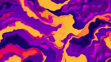 4K mermer soyutlama videosu, parlak mor, eflatun ve sarı tonlarıyla, pürüzsüz, dalgalı, mermer benzeri desenlerle.