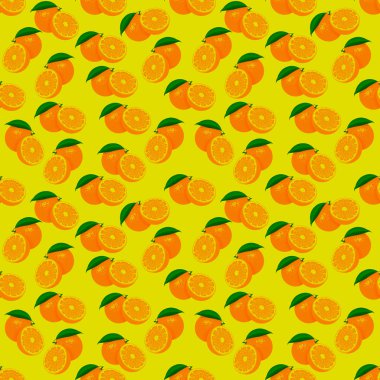 Yeşil yapraklı ve dilimlenmiş portakallı tüm portakalları içeren tekrarlanan desen.