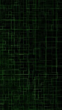 Kesişen yeşil çizgilerden oluşan soyut bir dijital tasarım, birbirine bağlı devreler ağını veya veri akışını anımsatıyor.