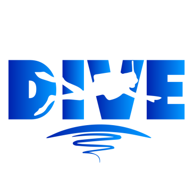 Parlak ve dinamik çizim, bir dalgıcın yatay pozisyondaki siluetinin organik olarak kazındığı DIVE sözcüğünü temsil eder..