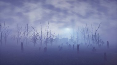 Ormanda ürkütücü bir cadılar bayramı gecesi. 3 Boyutlu Hazırlama