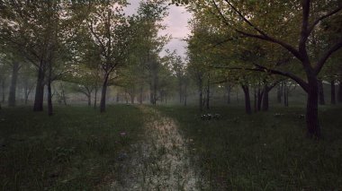 Ağacı ve ormanı olan güzel bir manzara.