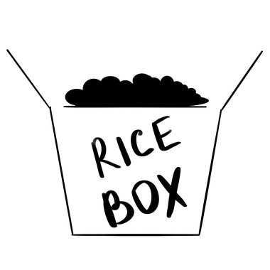 Pirinç kutusu. Geleneksel Japon ve Çin yemekleri. Sitenin logosu