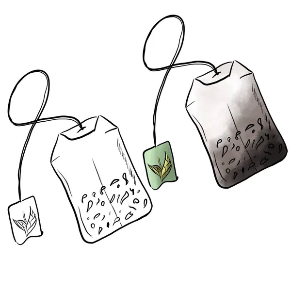 Realistic tea bag with paper label. Tea bags. Tea drink design. Tea bag.