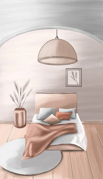 Bedroom interior design sketch. Modern renovation and design. Free image of the room. Interior design drawings. Bedroom design.