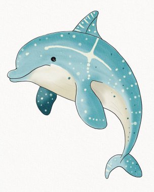 Minimalist dijital suluboya yunus resmi. Çizgi film biçimi