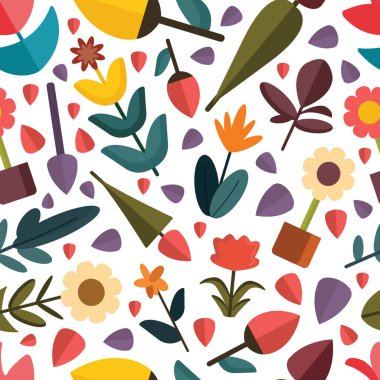 mystical fantasy flowers, pattern. Daisy, tulip, cornflower, wild flowers. flat colored cartoon objects.