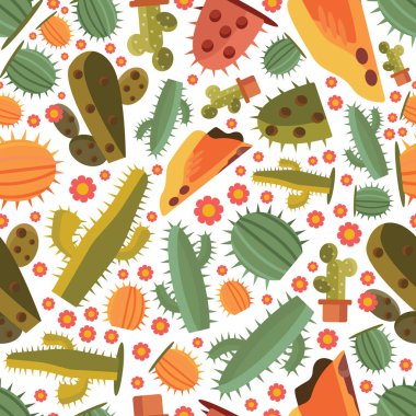 cactus pattern. decorative green desert plants. desert cacti, spiked flowers.vector flat cartoon pattern
