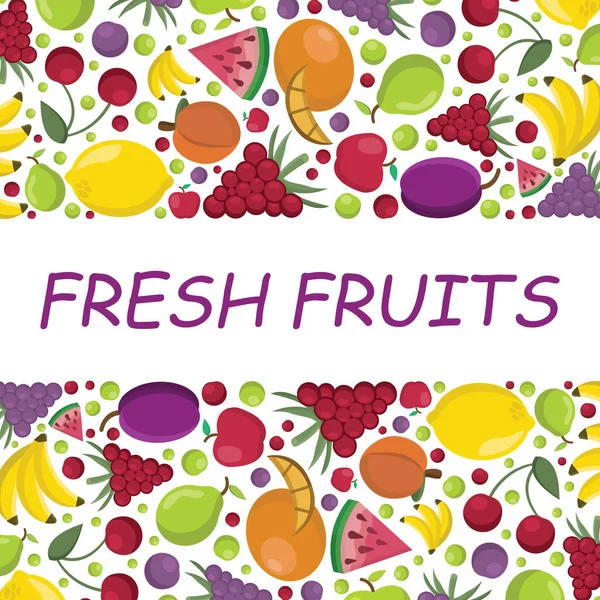 Früchte Hintergrund Apfel Traube Pfirsich Zitrone Birne Pflaume Orange Kirsche — Stockvektor