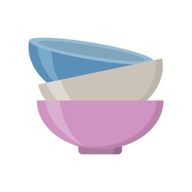 Birbirine girmiş üç tabak. Yıkanmamış bulaşıklar. vektör basit düz çizgi film grafikleri